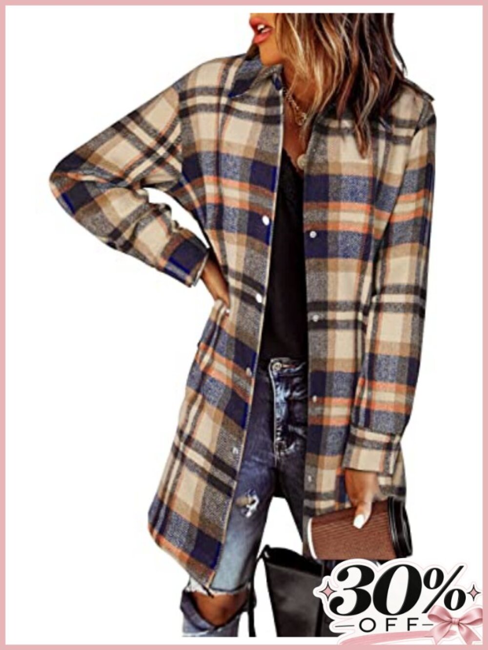 Plaid Flannel Shacket Button Down Oversized Shirt Jacket